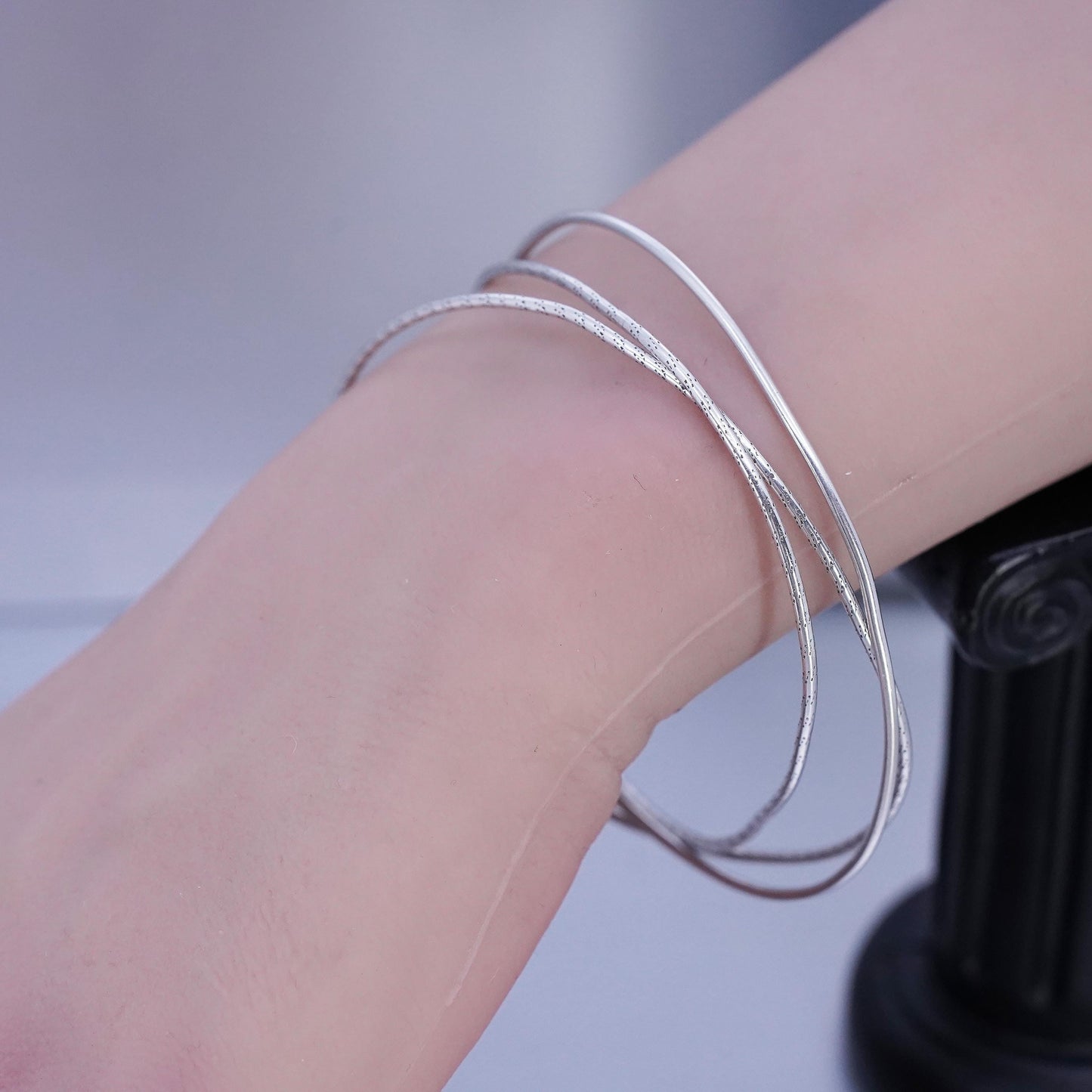 7.75”, VTG Sterling 925 silver bracelet, multi strands entwined slide on bangle