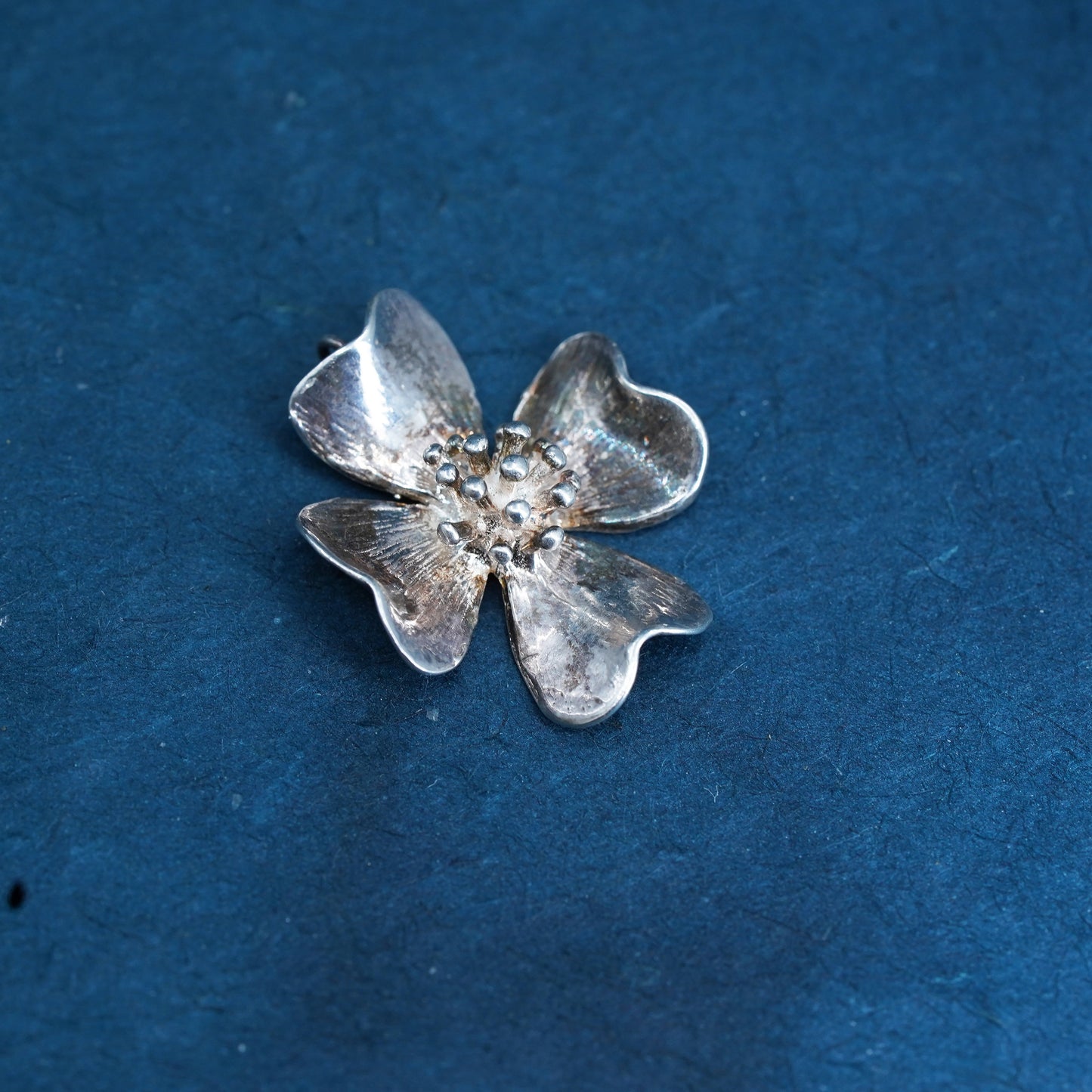 Vintage NYE Sterling silver handmade pendant, 925 dogwood flower charm