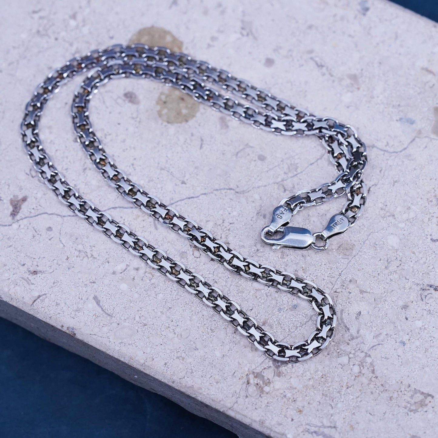 16" 5mm, vintage Sterling silver handmade necklace, flatten 925 anchor chain