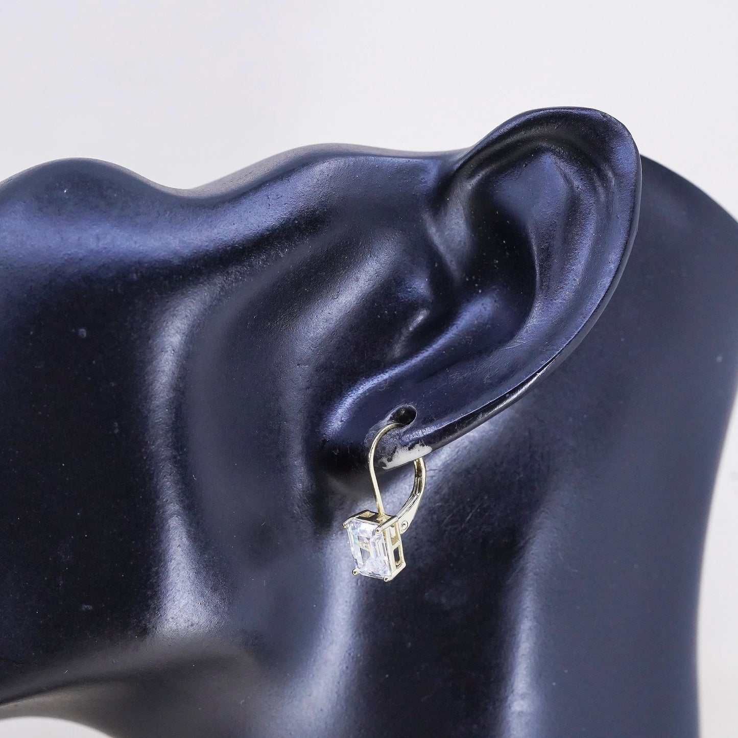 VTG Yellow Gold Plated Sterling Silver earrings, 925 dangles clear Cz leverback