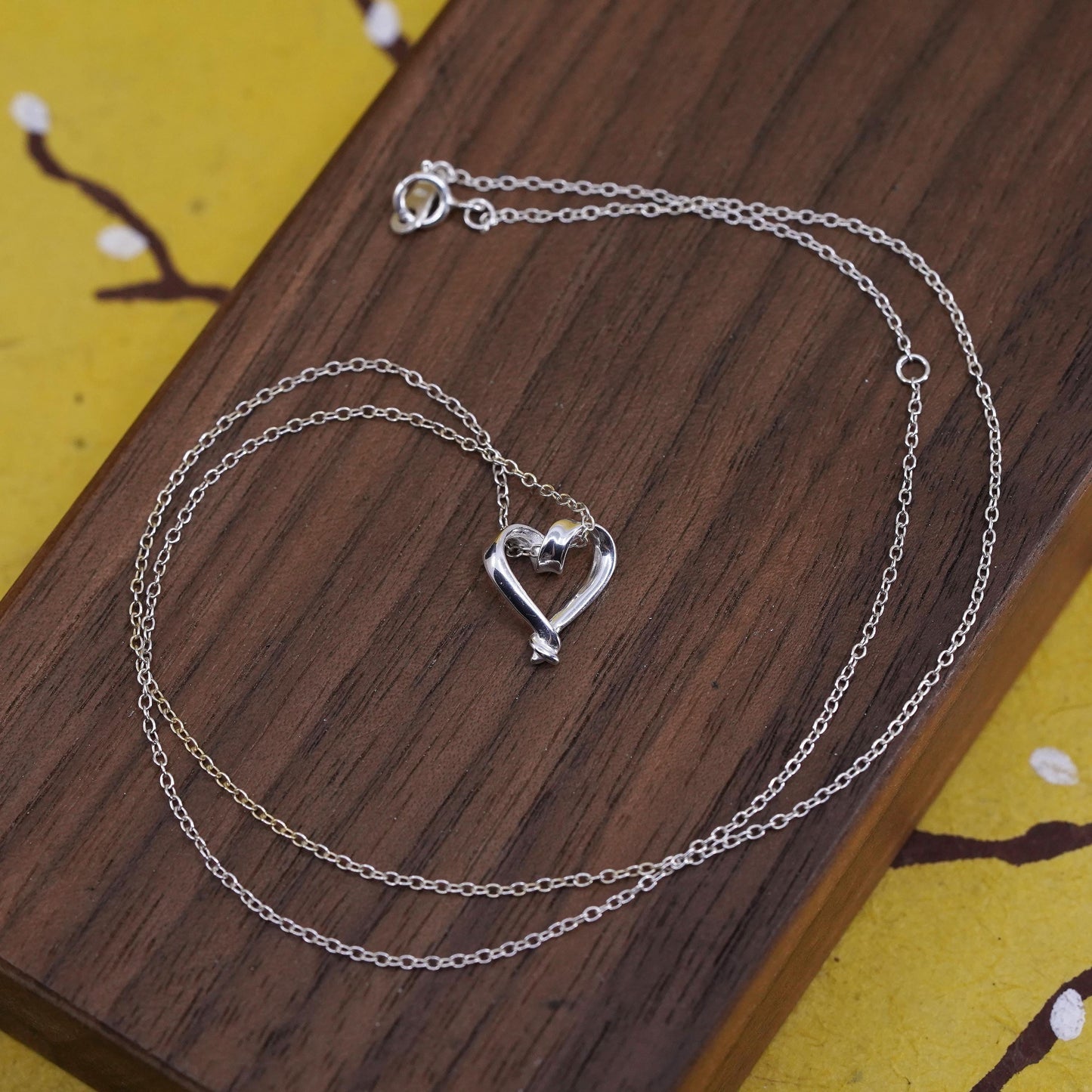 16+2", Italy Sterling 925 Silver Circle Chain Necklace with heart pendant