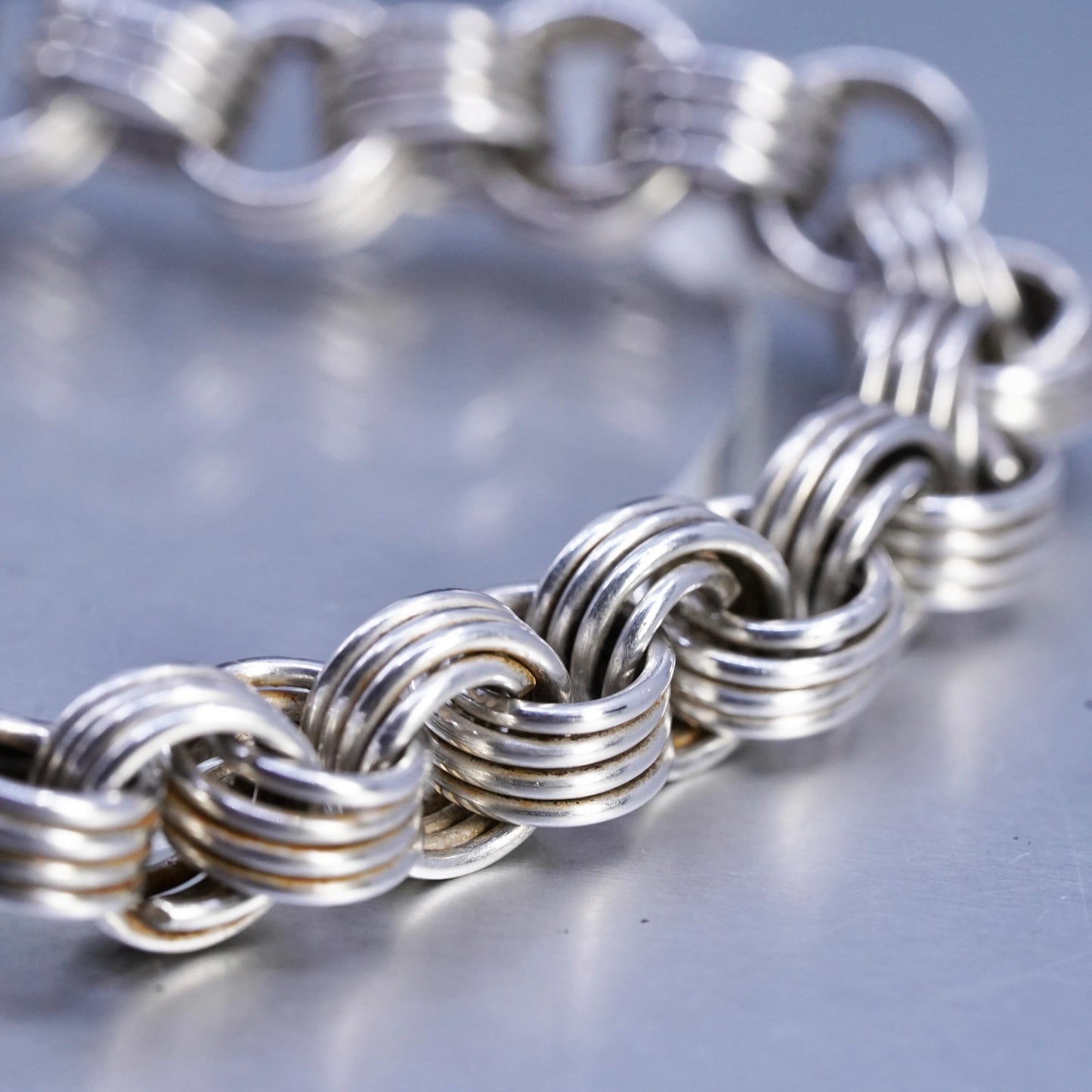 14" 9mm, vintage Sterling 925 silver bold circle chain choker collar necklace