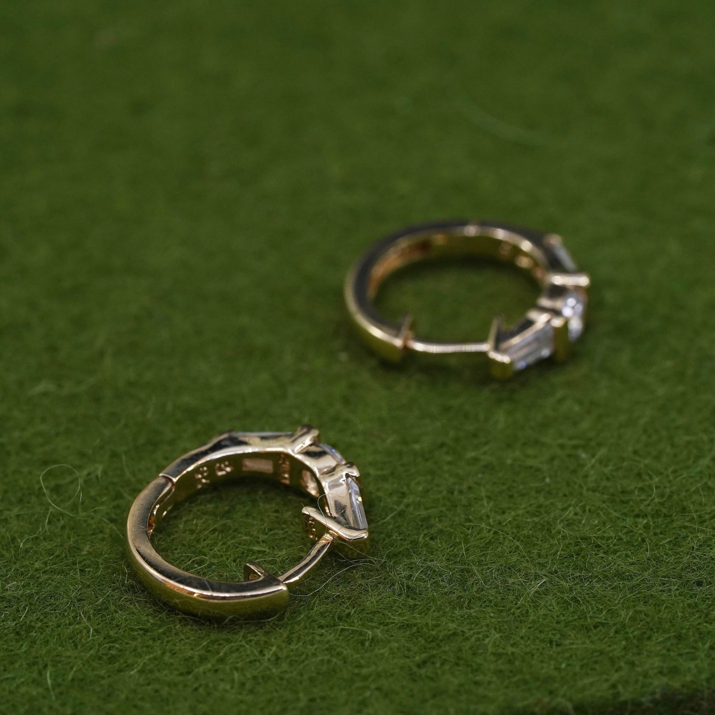 0.5”, Vintage vermeil gold over sterling silver earrings, 925 hoops, huggie cz