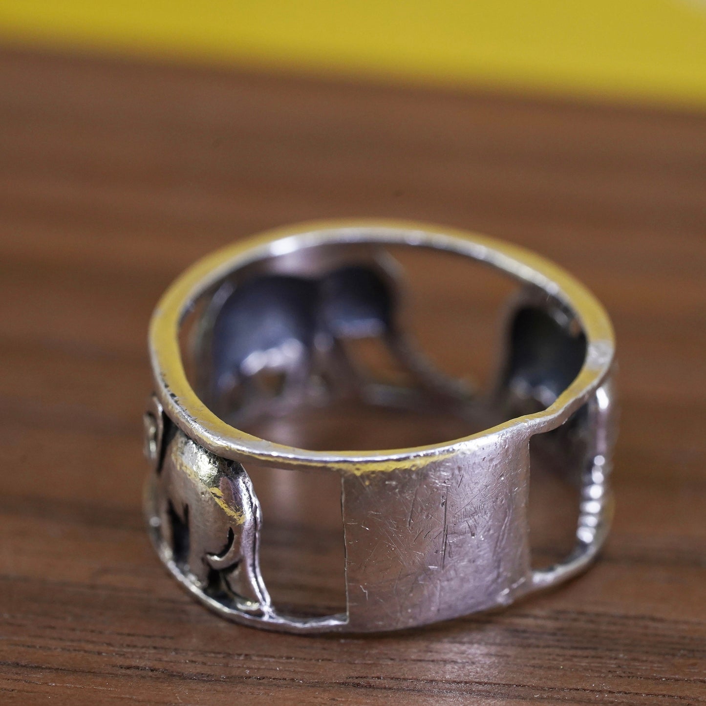 Size 7.25, vintage sterling silver handmade ring. 925 elephant band