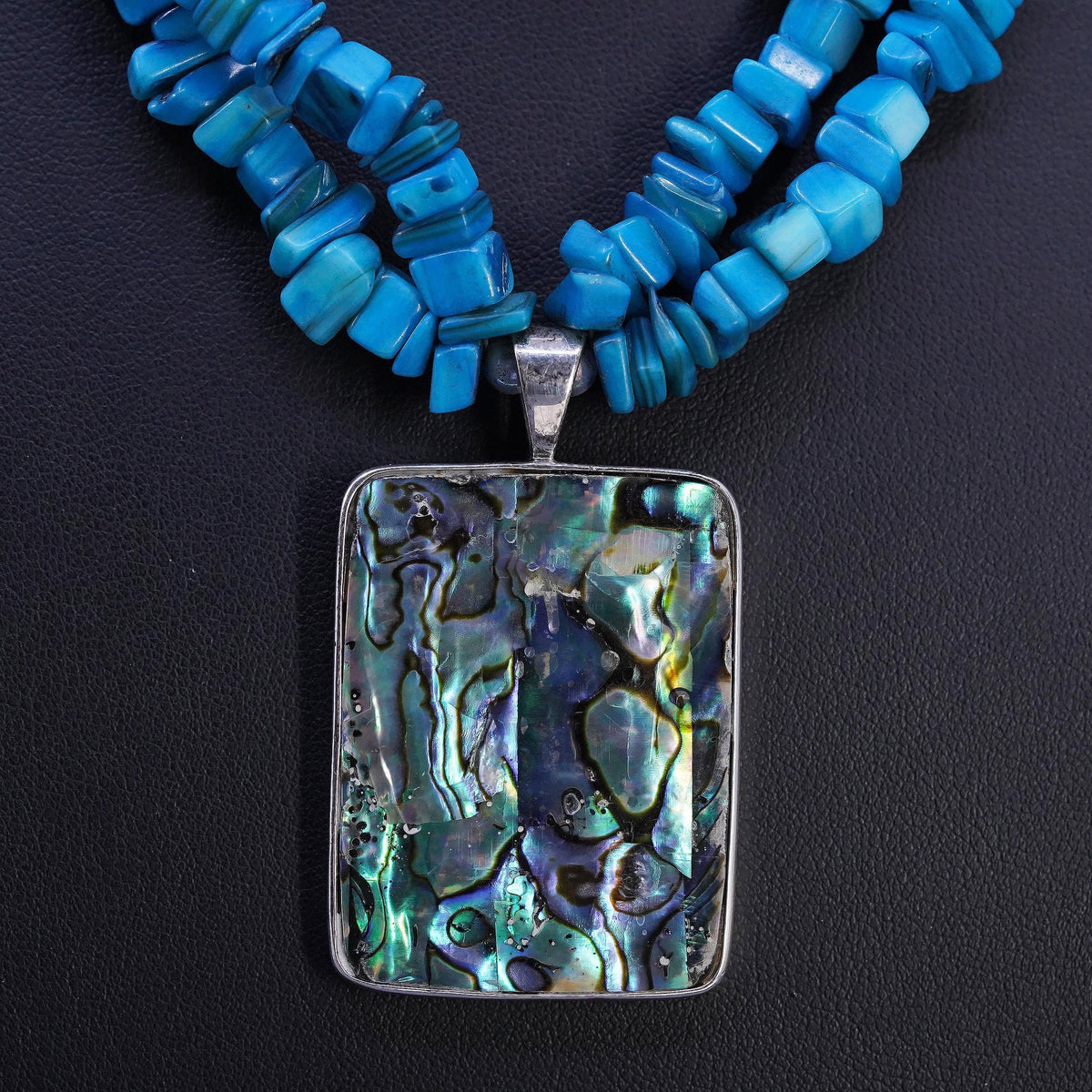 18", vintage Sterling 925 silver necklace with double strands turquoise beads