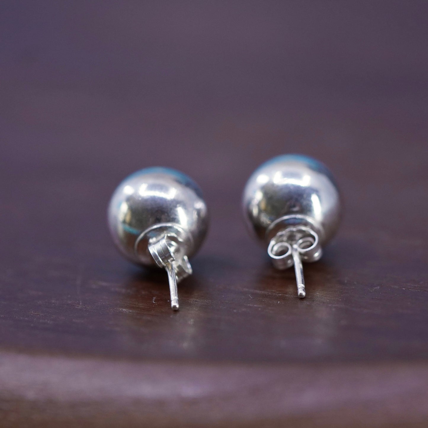 9mm, Vintage Sterling silver beads studs, 925 earrings