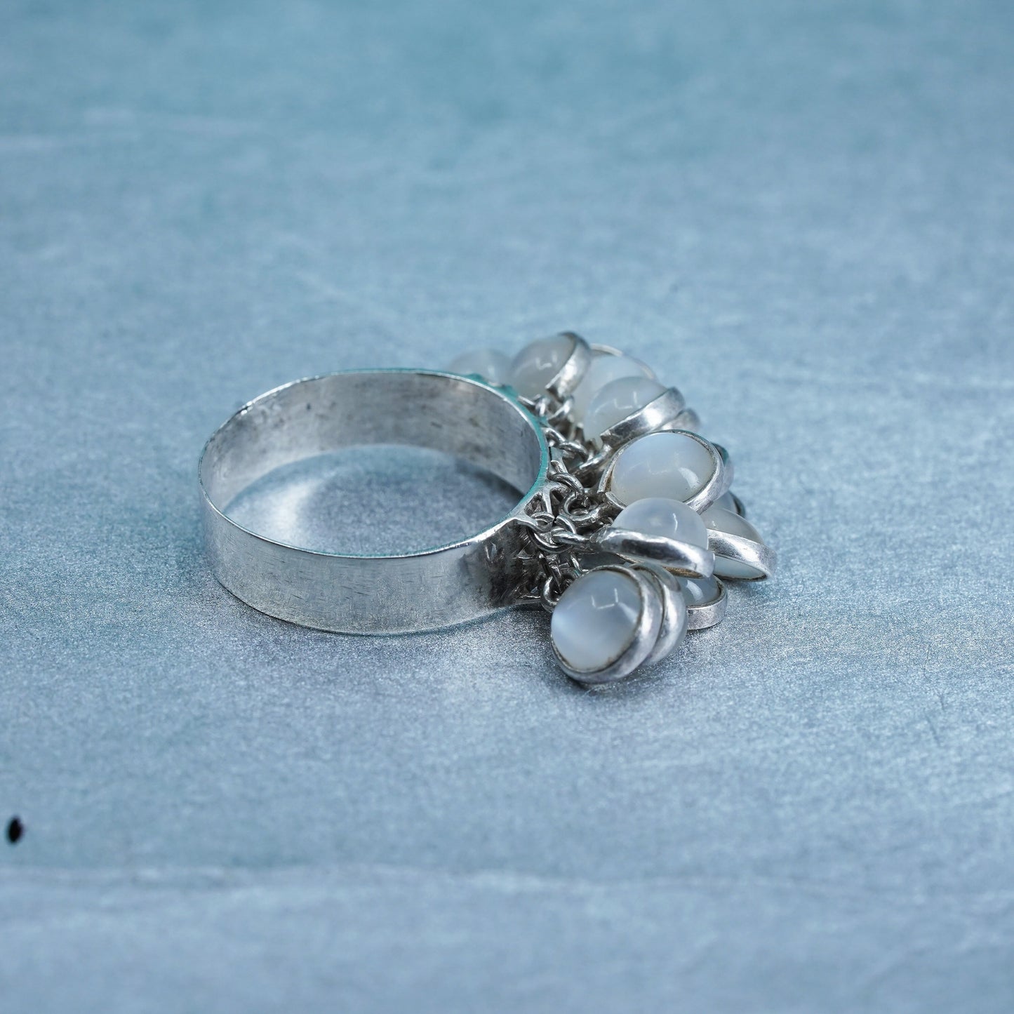 Size 9.75, vintage Sterling 925 silver handmade ring with cluster moonstone