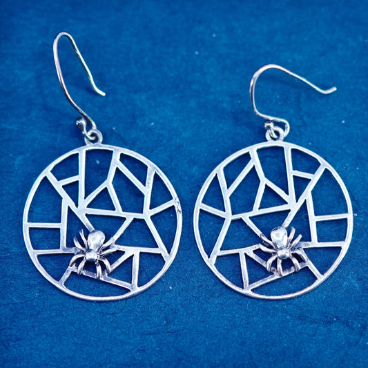 Vintage sterling 925 silver handmade spider web earrings