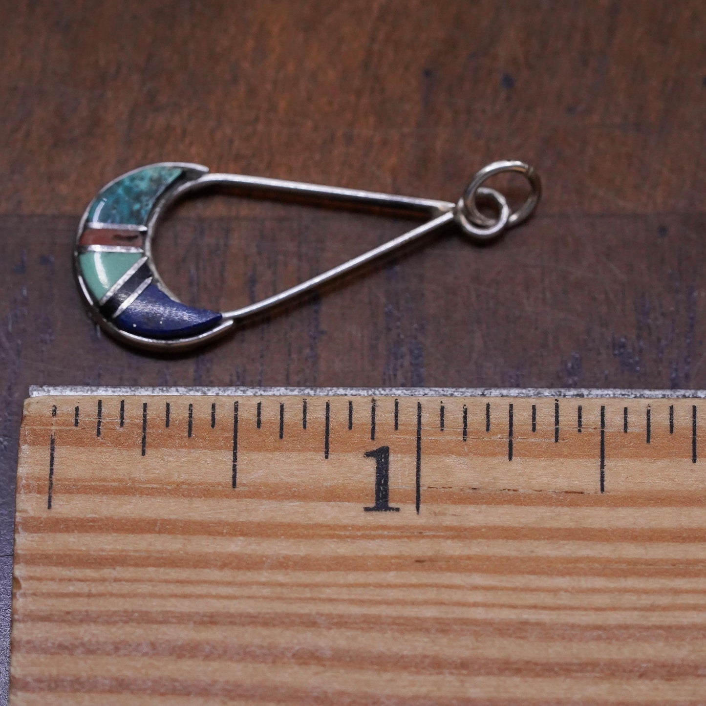 Vintage Zuni sterling 925 silver pendant, Native American teardrop turquoise