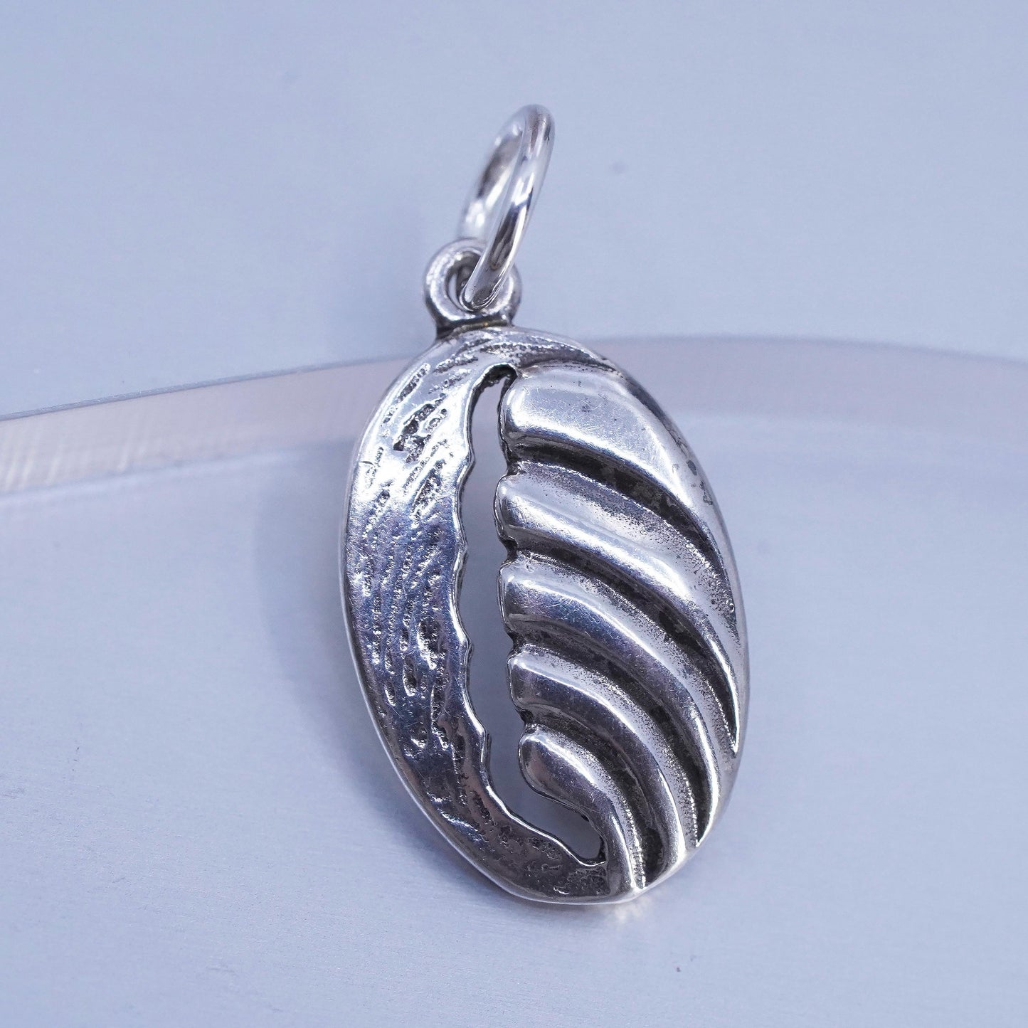 Vintage sterling 925 silver handmade oval wave charm pendant