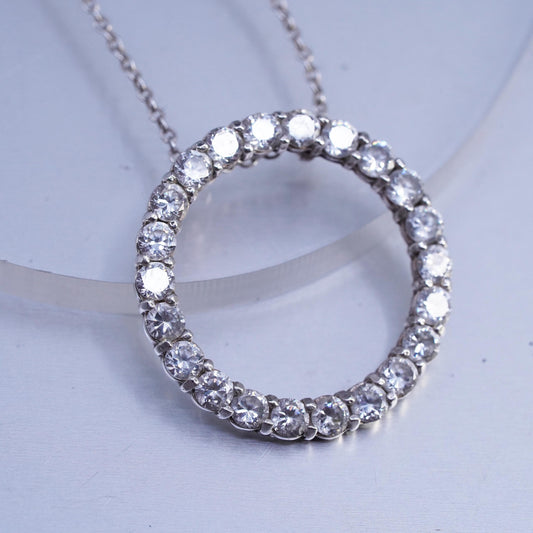 16+2”, Sterling 925 silver circle pendant necklace with circle pendant and Cz