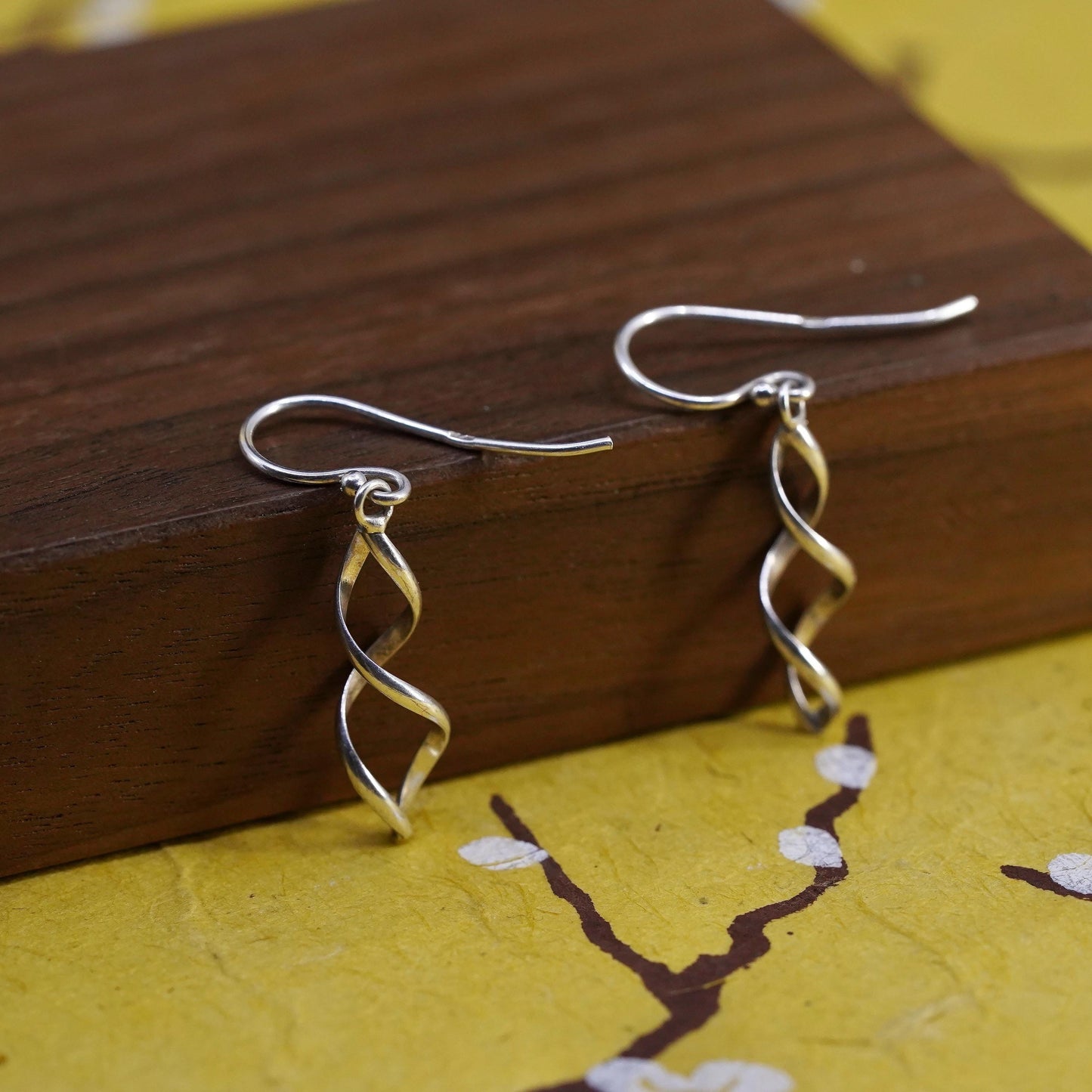 Vintage Sterling silver handmade earrings, 925 twisted dangle