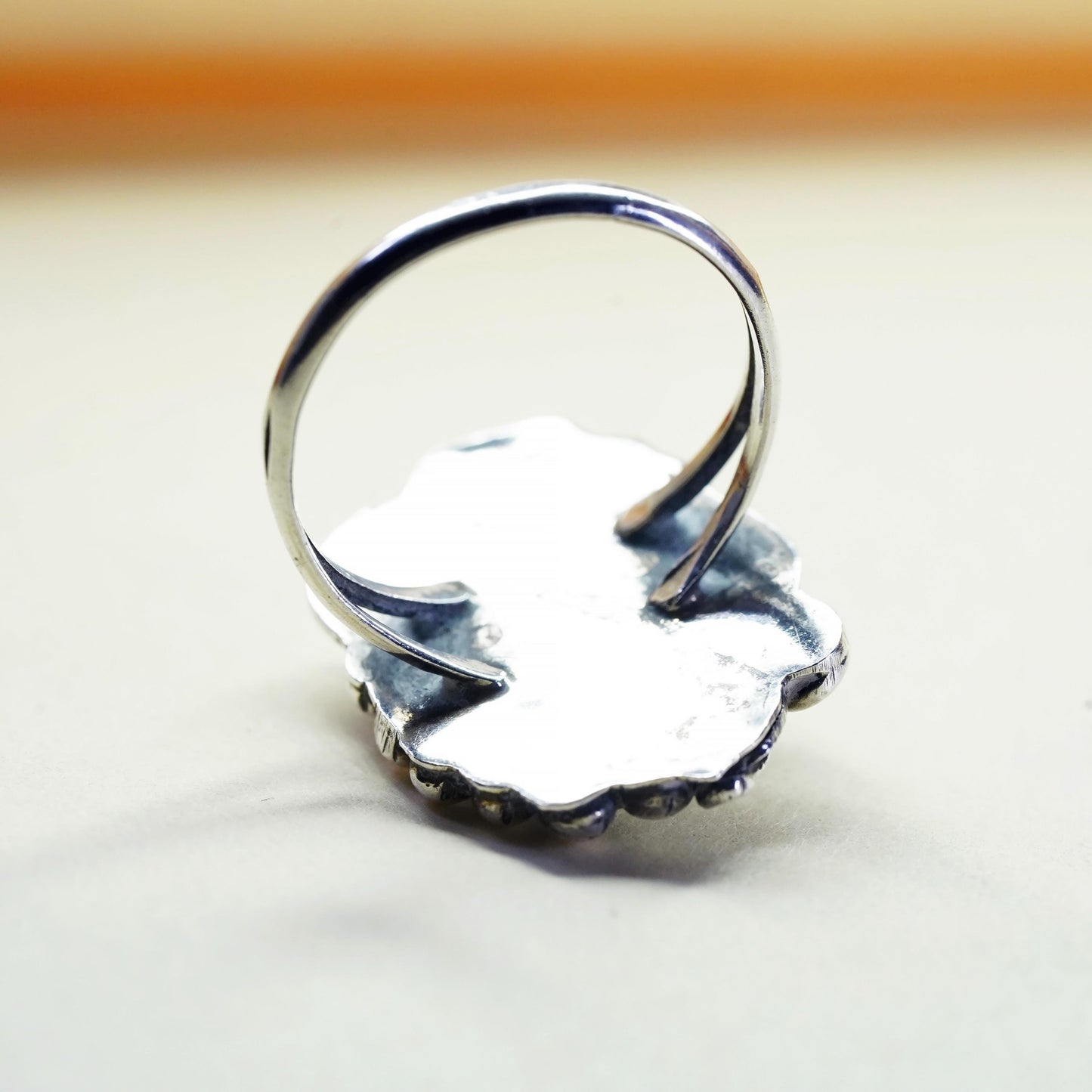 Size 8, Native American Les Hill sterling 925 silver ring turquoise feather