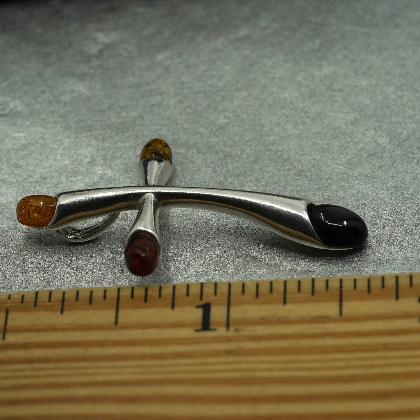 Vihtage sterling 925 silver handmade cross pendant with amber inlay