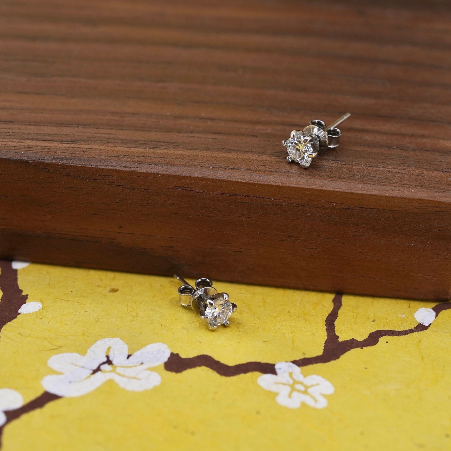 4mm, vintage Sterling silver clear round crystal studs, cz earrings