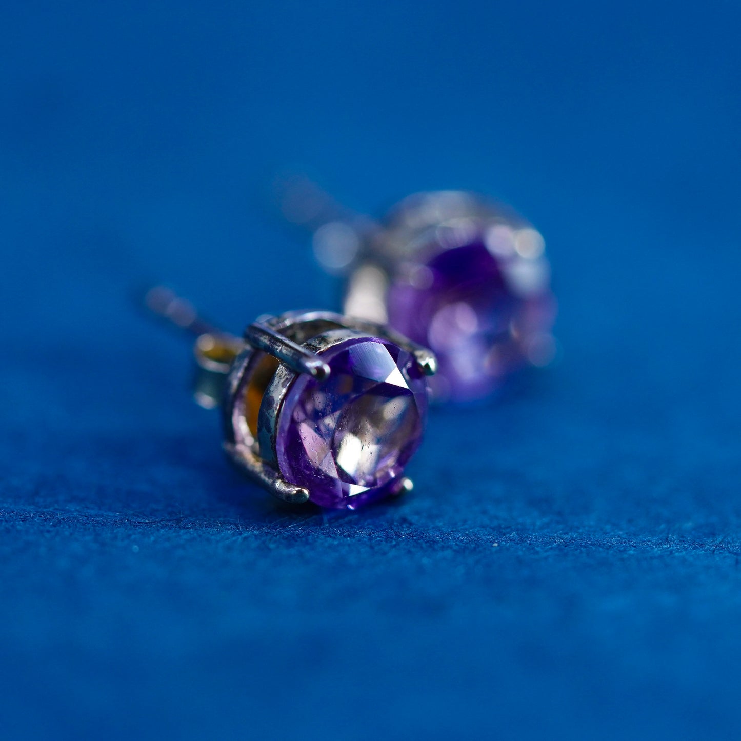 Vintage vermeil gold over Sterling silver handmade earrings, 925 studs amethyst
