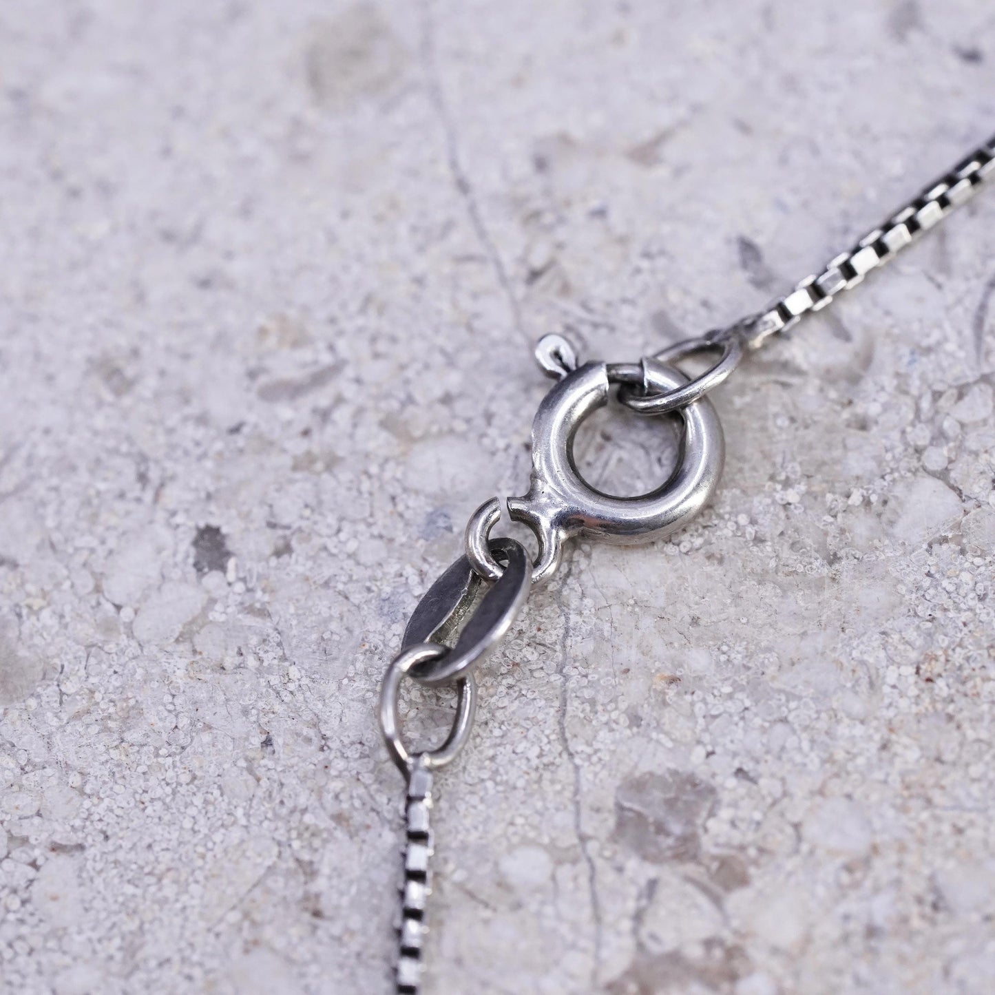 20" 1mm, vintage Sterling silver handmade necklace, 925 box link chain with teardrop onyx pendant, stamped 925
