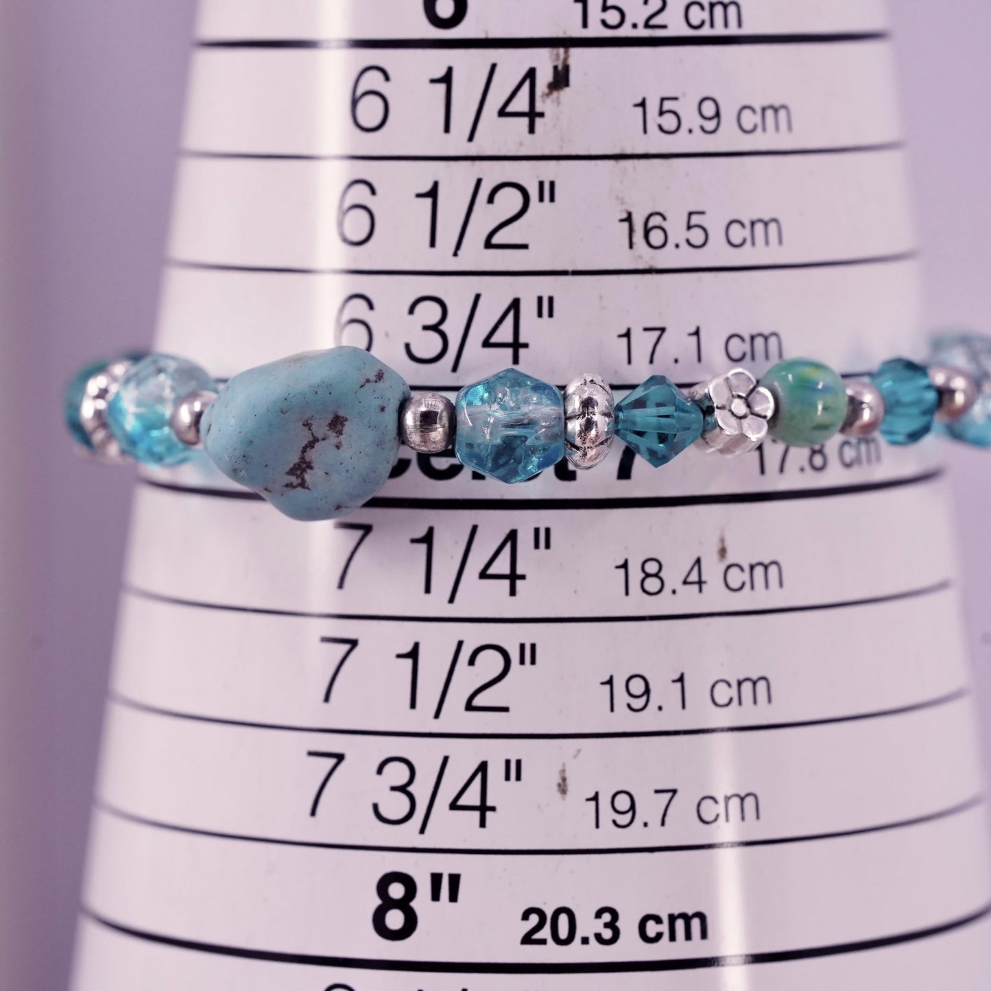 7", Vintage Sterling 925 silver handmade bracelet turquoise nugget crystal
