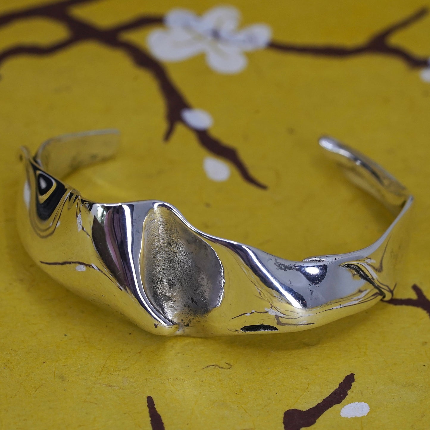 5.5", Southwestern sterling silver handmade bracelet, wrinkle 925 silver cuff