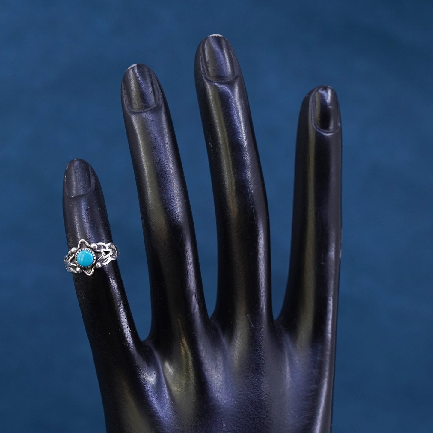Size 2, bell trading post Sterling 925 silver ring, Native American, turquoise