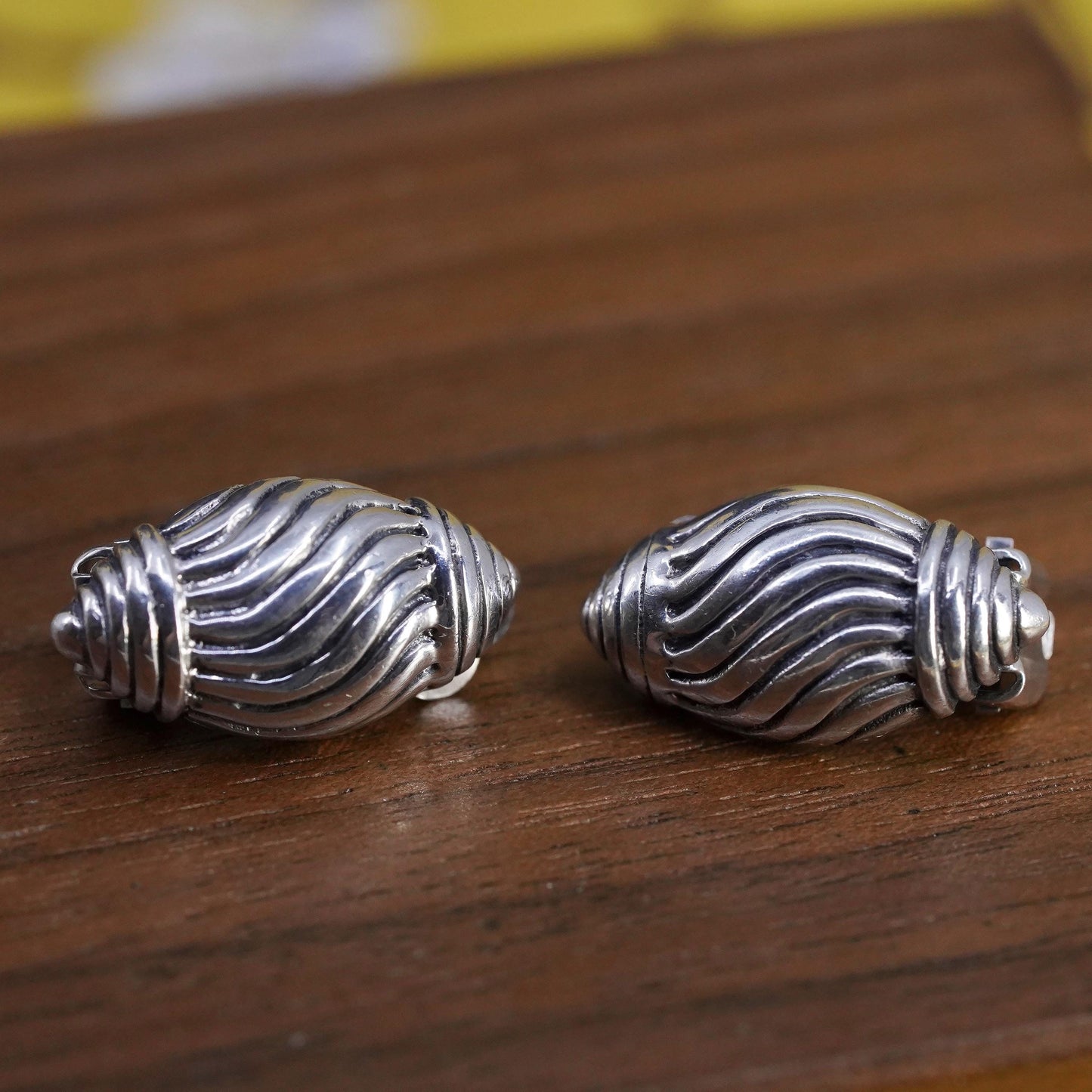 Vintage HBC Sterling silver handmade earrings, 925 textured clip on