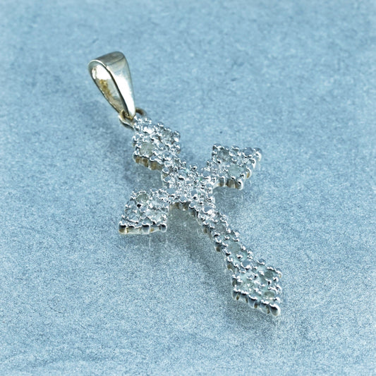 Vintage vermeil gold over sterling 925 silver pendant, cross with diamonds