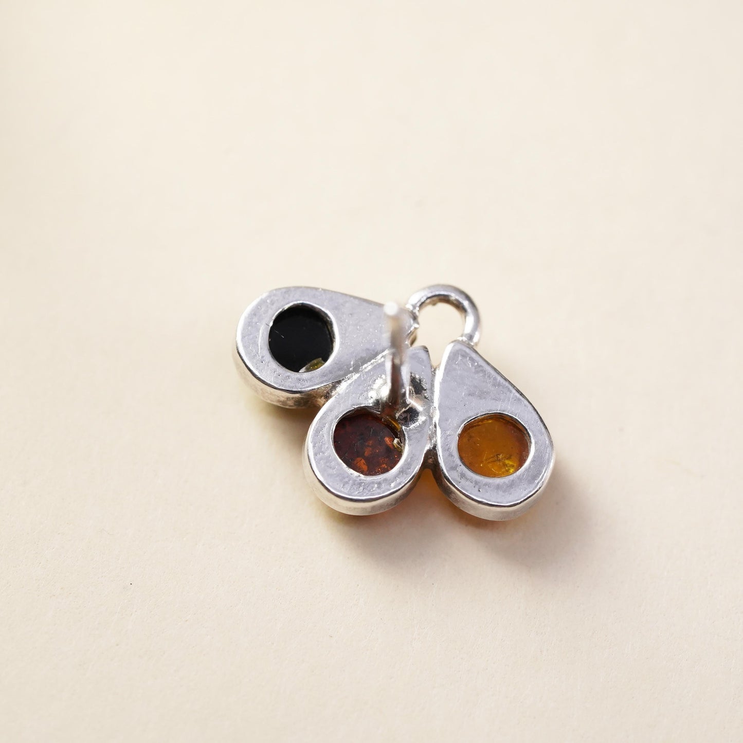Vintage Sterling 925 silver handmade stud with amber, single earring
