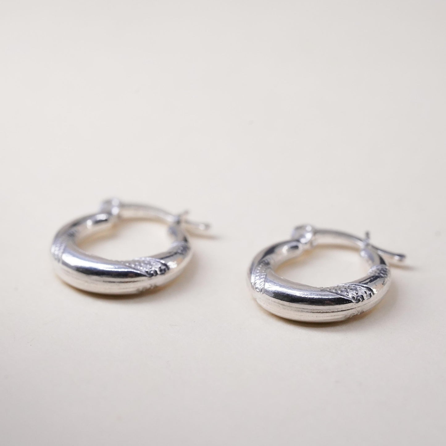 0.5", Vintage sterling silver earrings, textured minimalist primitive hoops