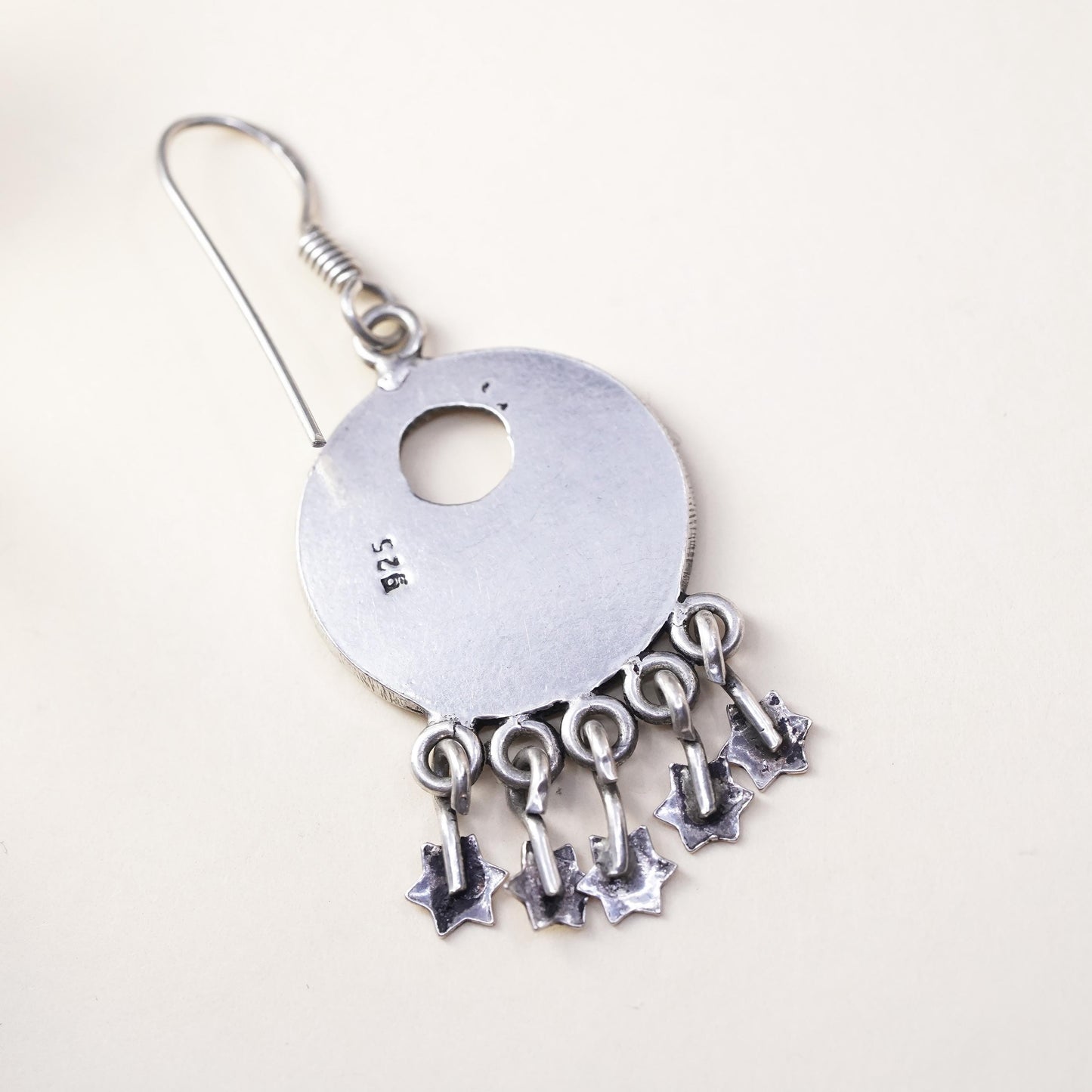 Vintage southwestern Sterling 925 Silver disc single earring with star charms