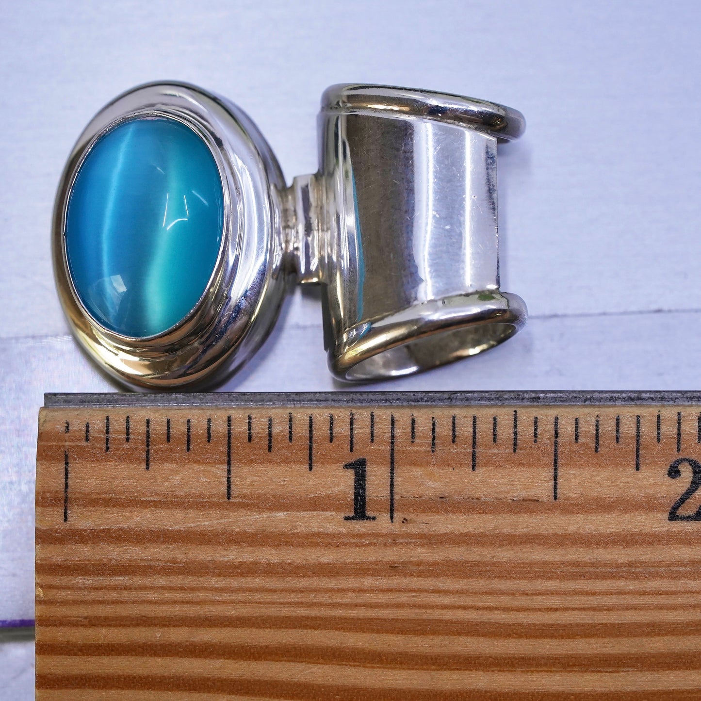 Vintage Mexican sterling 925 silver handmade slide pendant with blue tiger eye