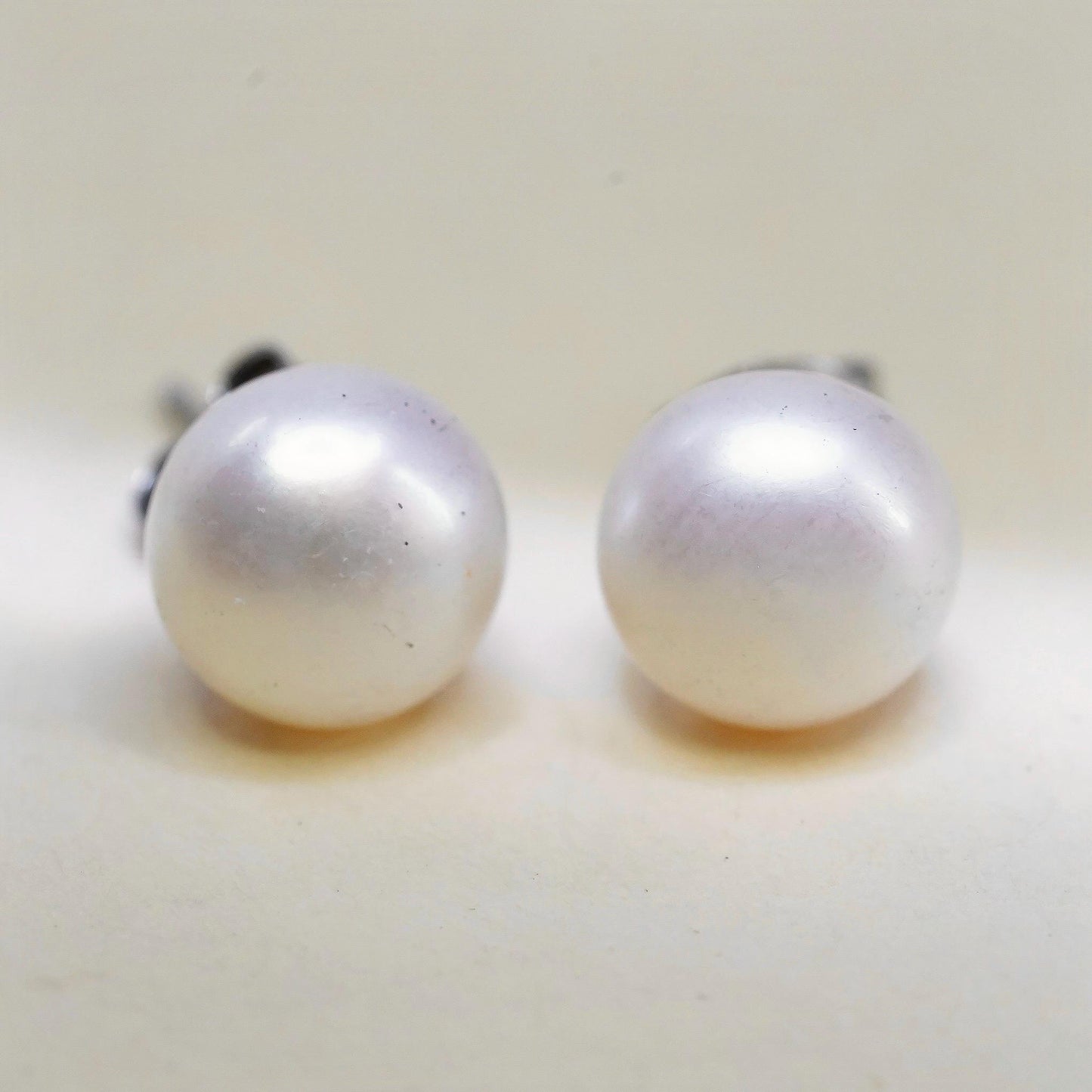 8mm, Vintage sterling silver handmade earrings, 925 studs with freshwater pearl