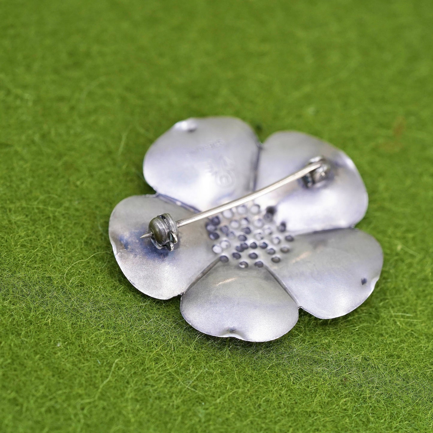 Vintage sterling silver dogwood flower shaped brooch, fine 925 silver brooch
