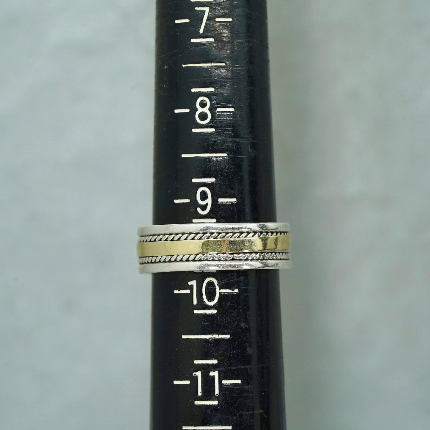 Size 9.25, vintage two tone 10K Sterling 925 silver wedding ring, band