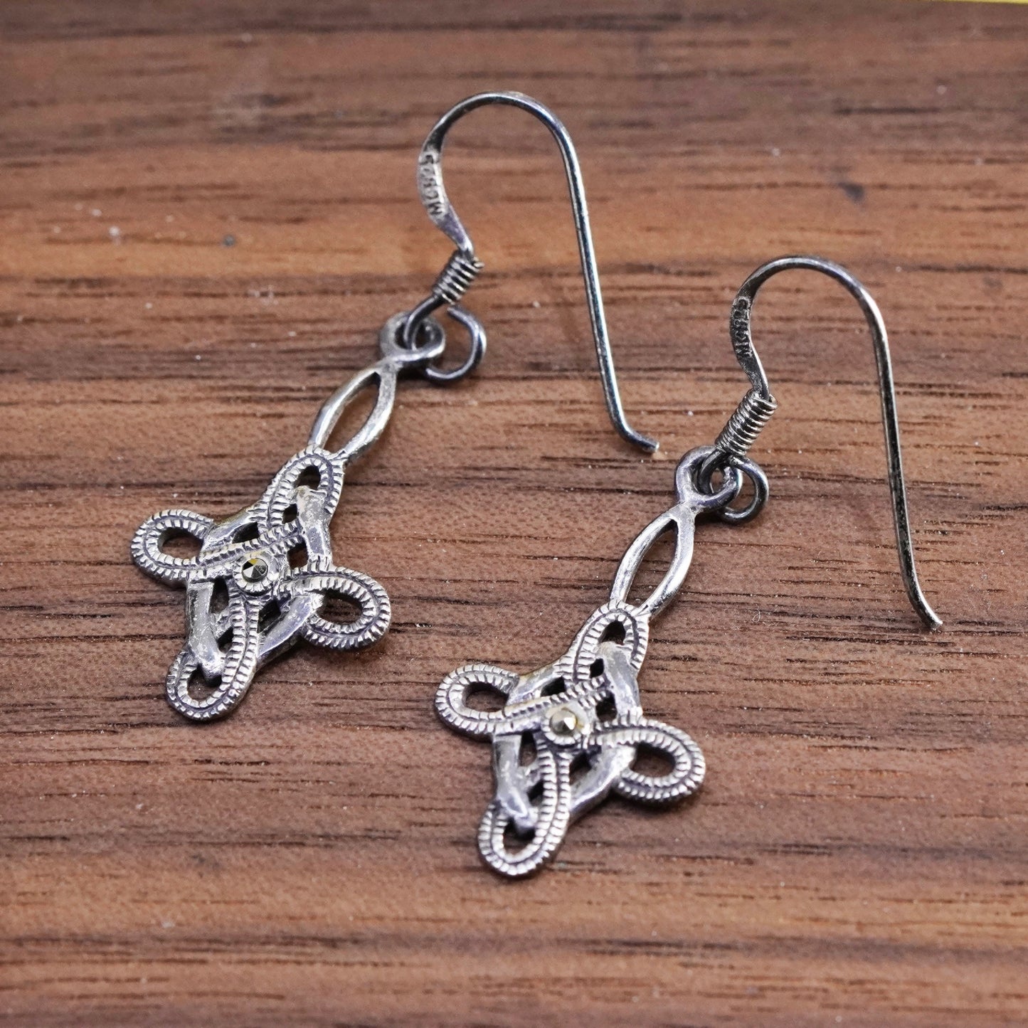 Vintage Sterling silver Irish handmade dangles, 925 cross earrings