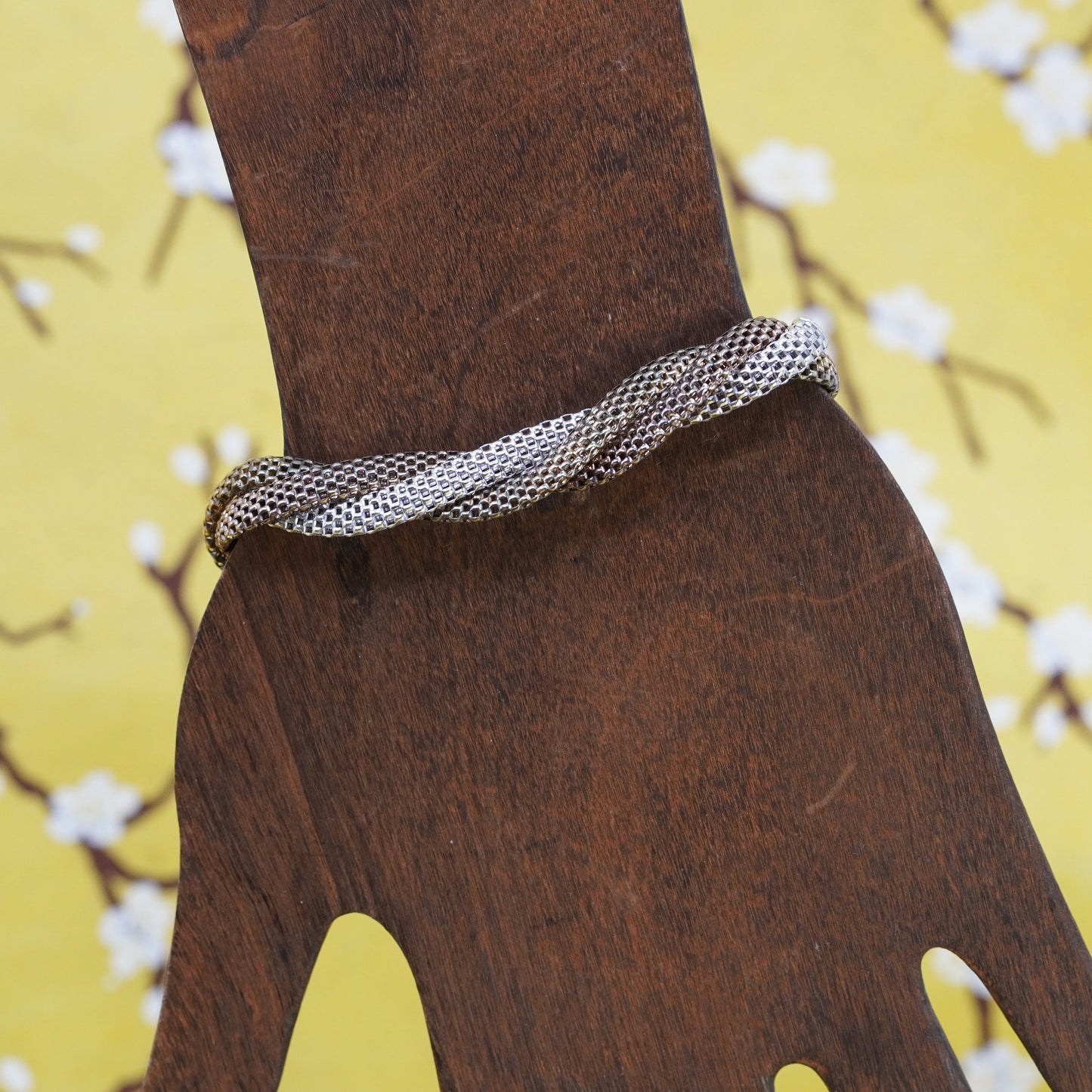 7”, Italy Dyadema two tone Sterling silver bracelet, 925 mesh twisted chain