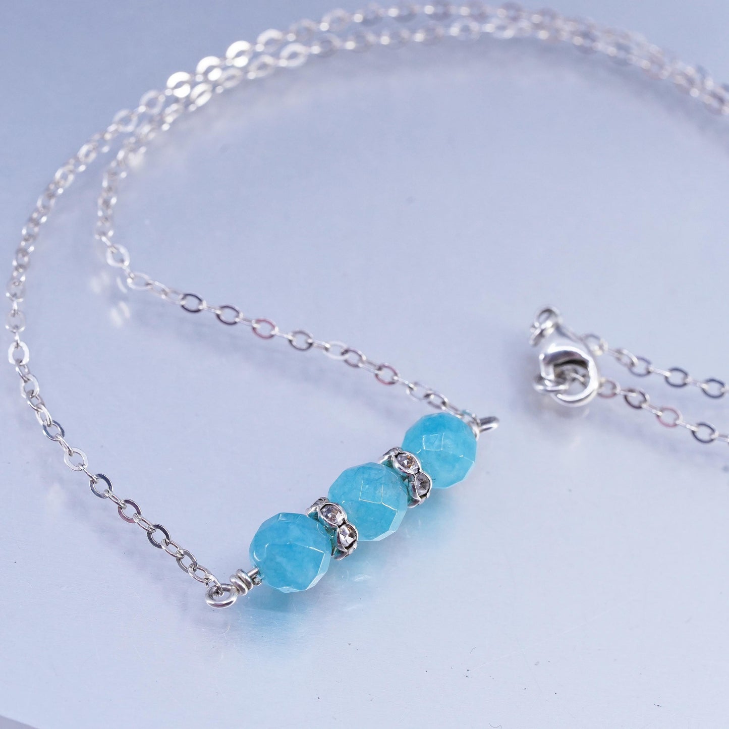 18" southwestern Sterling 925 silver flatten circle necklace Chalcedony beads