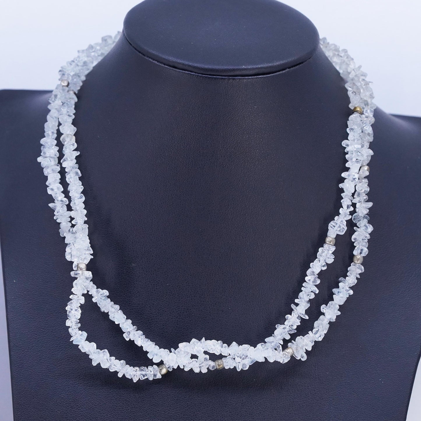 16", southwestern Sterling 925 silver double strands necklace chalcedony beads