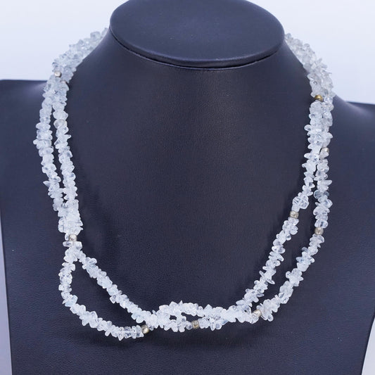 16", southwestern Sterling 925 silver double strands necklace chalcedony beads