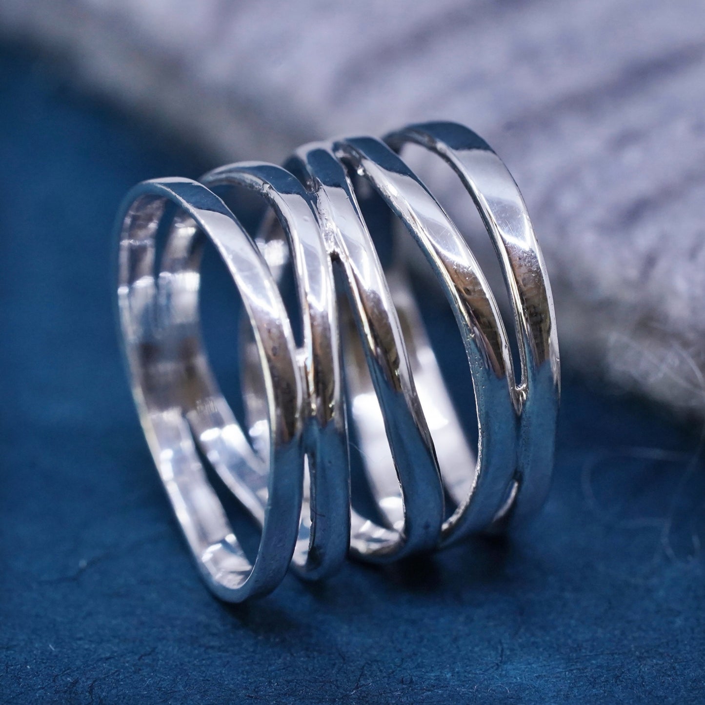 Size 6.5, minimalist, simple Sterling 925 silver handmade wide wavy ring band