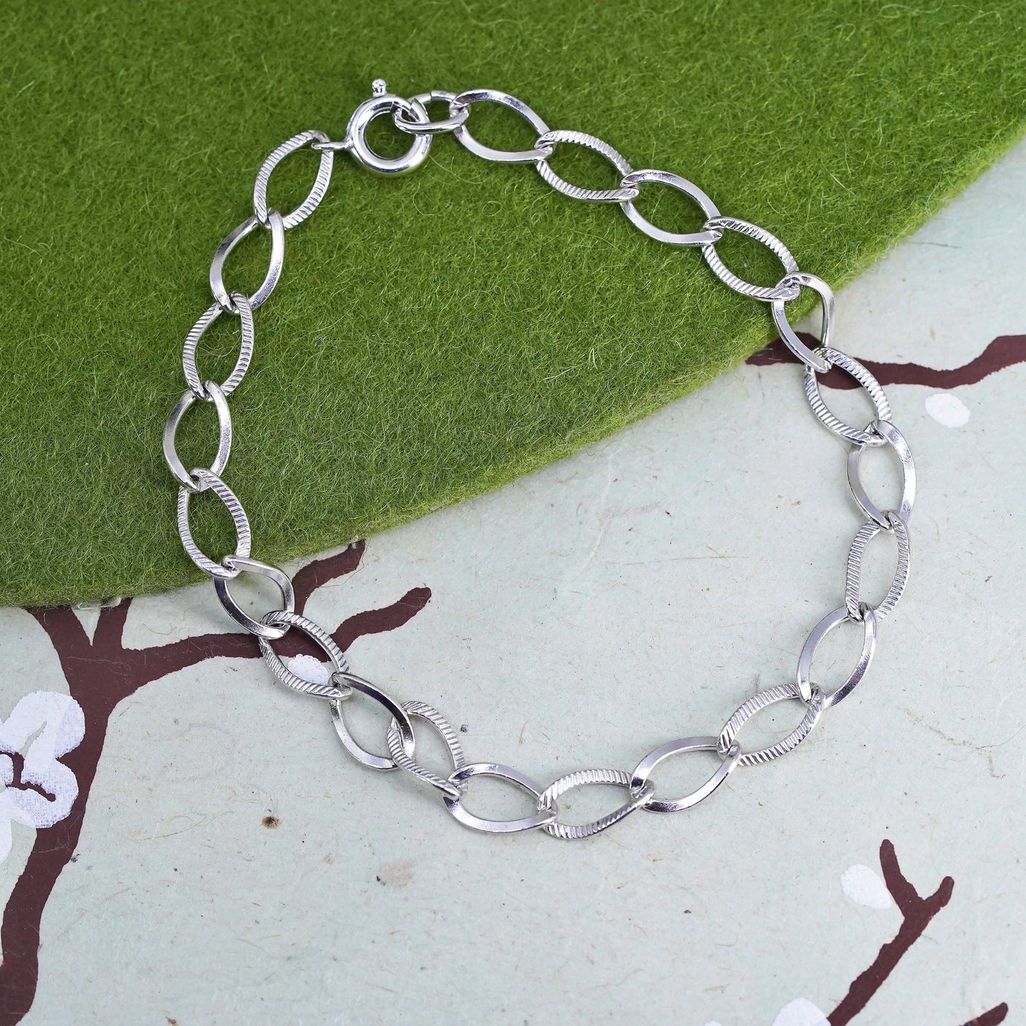 7”, Vintage milor sterling silver textured curb bracelet, bold 925 men’s chain