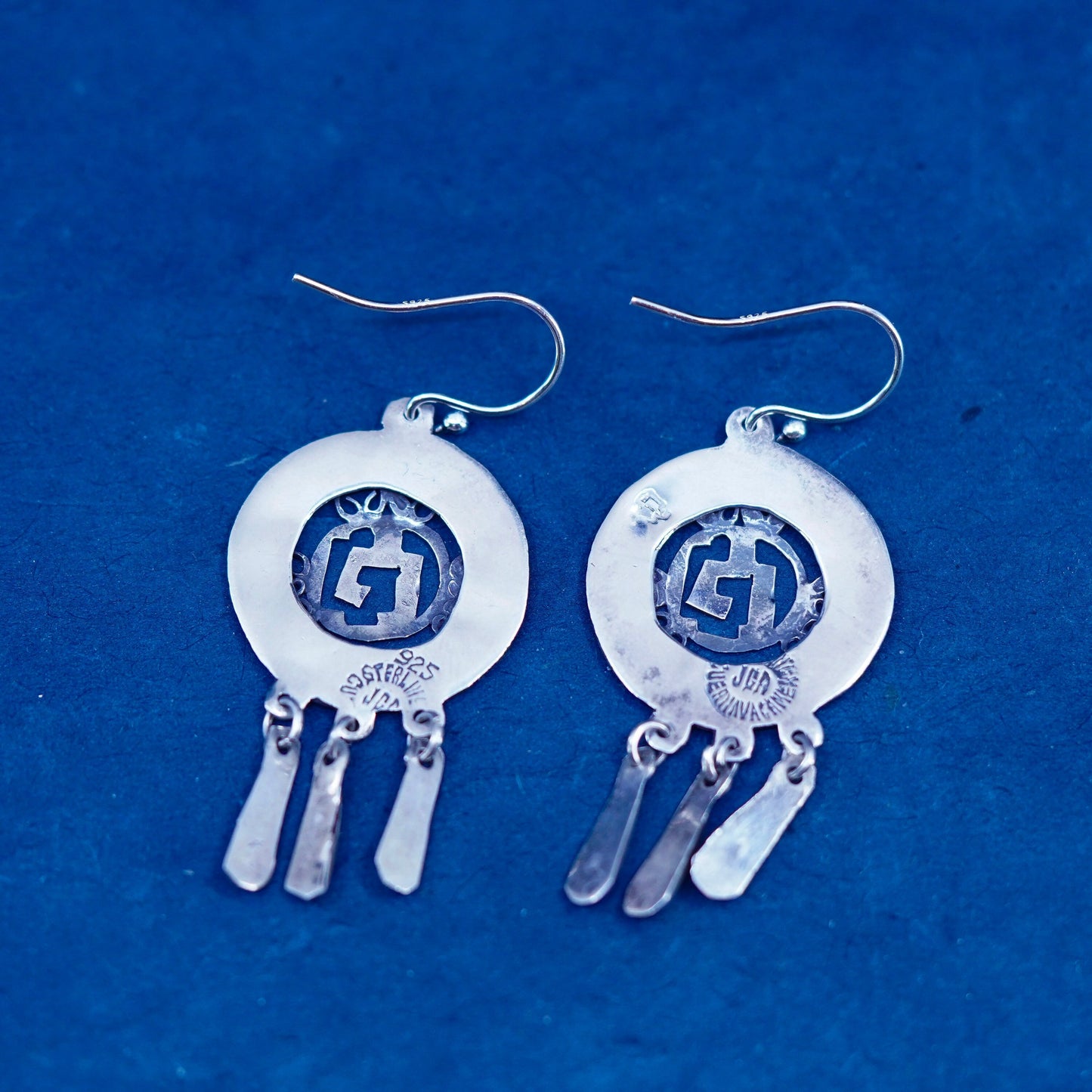 Vintage Mexico JCA sterling silver handmade earrings, 925 fringe drops