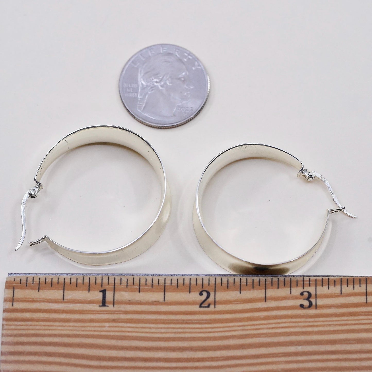 1.5" VTG sterling silver bold ribbed earrings, fashion minimalist wide hoops