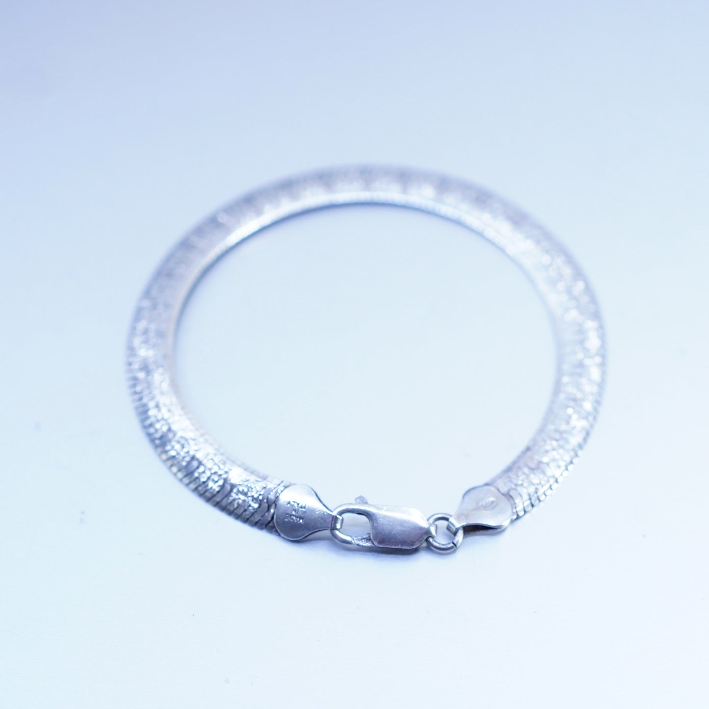 7”, Vintage Italy Sterling 925 silver handmade bracelet, textured omega chain