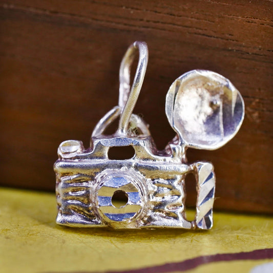 Vintage Sterling silver handmade pendant, 925 camera charm