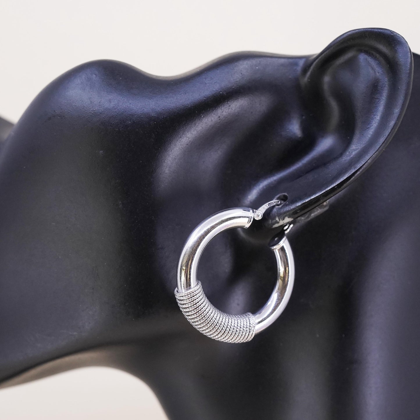1.25", VTG Italian Milor sterling silver single 1 earring, primitive cable hoop