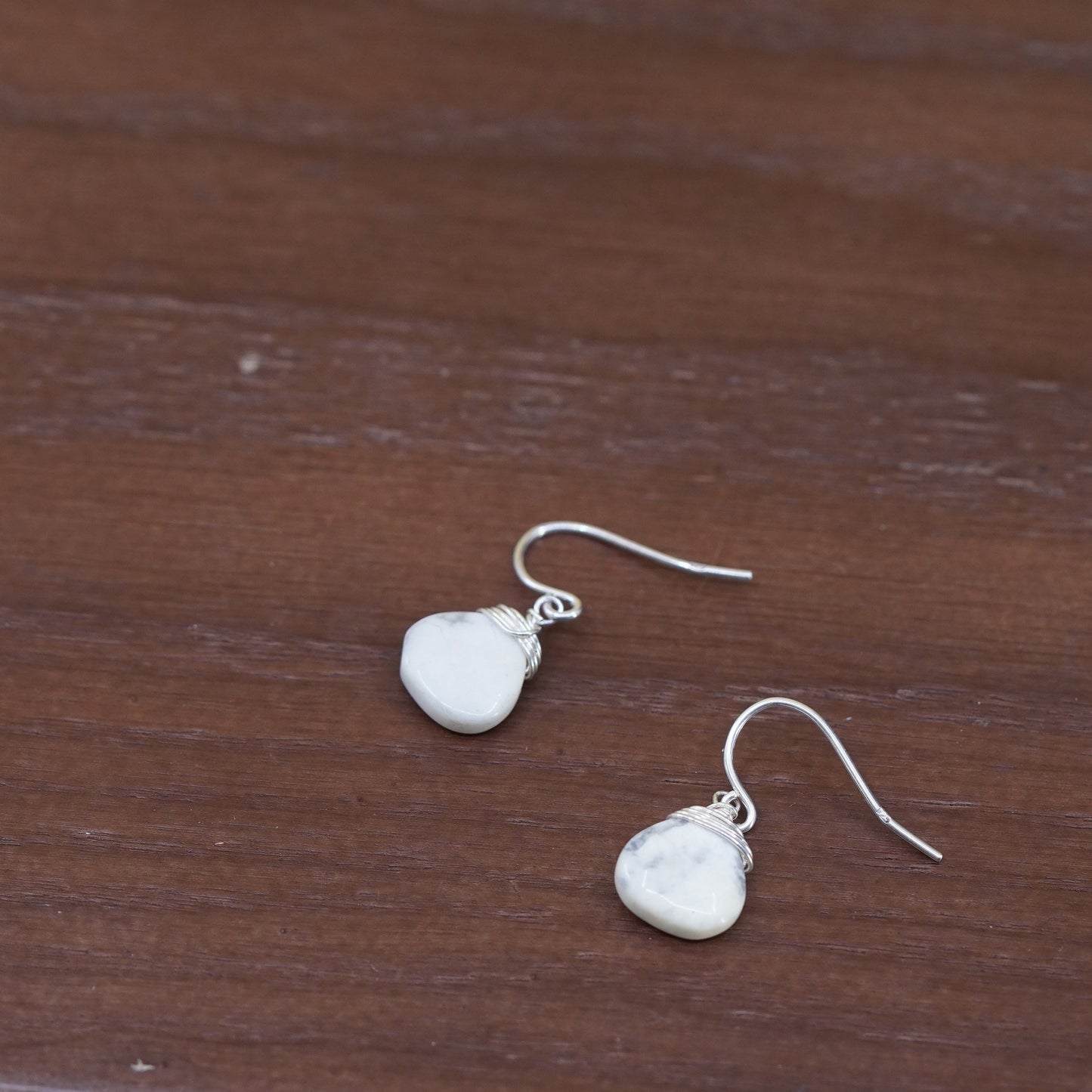 Vintage Sterling 925 silver handmade dangles with teardrop howlite