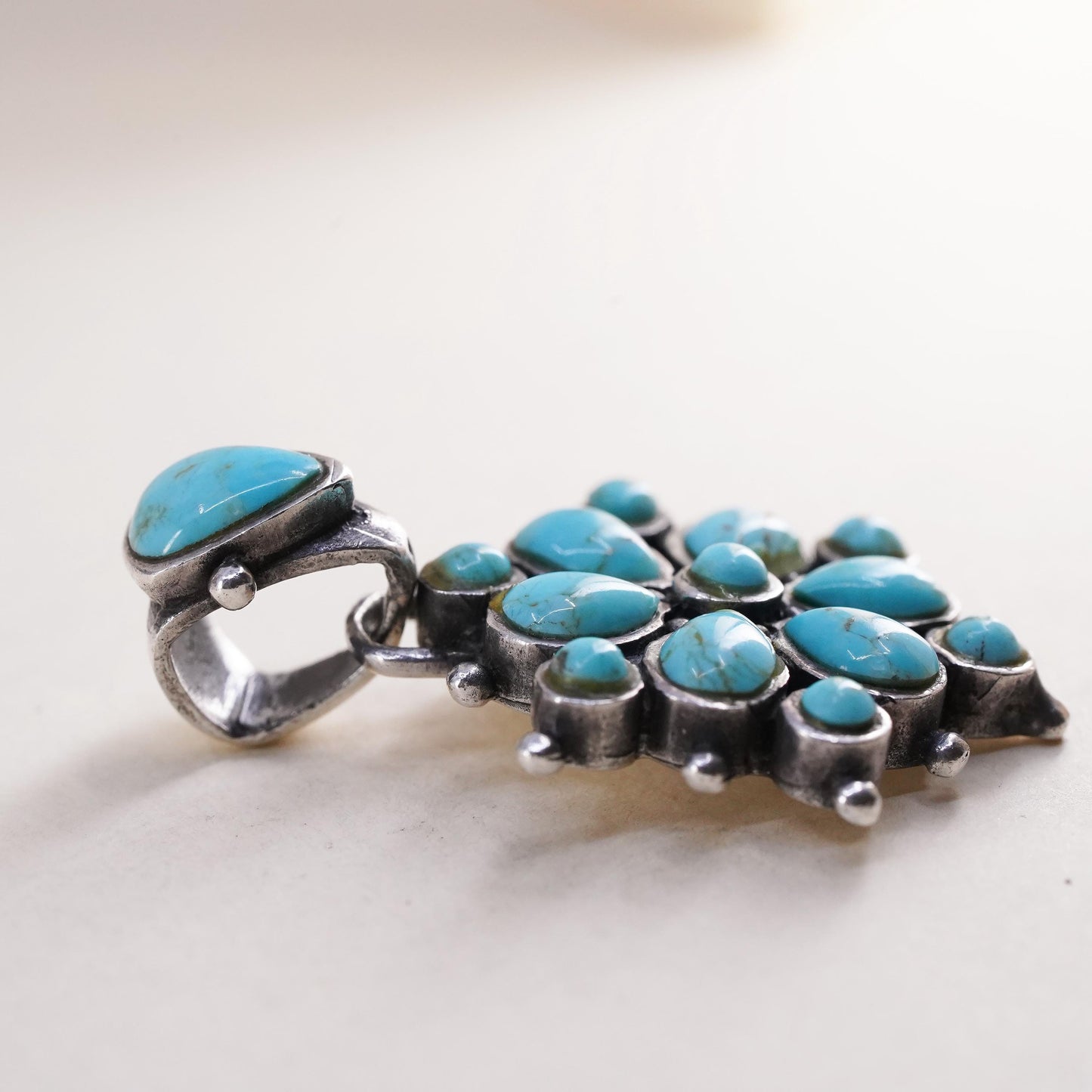 vintage Barse sterling 925 silver handmade square pendant with turquoise