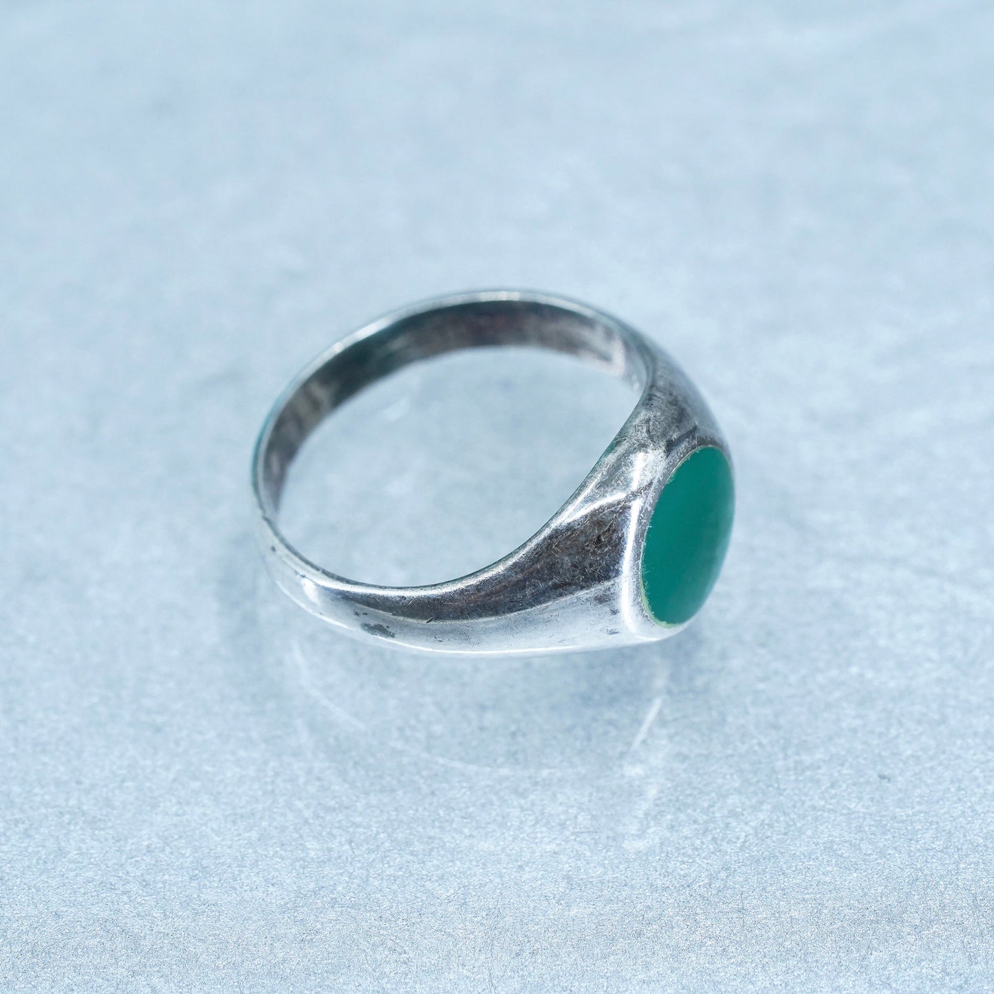 Size 7.5, vintage Sterling 925 silver handmade ring with green onyx