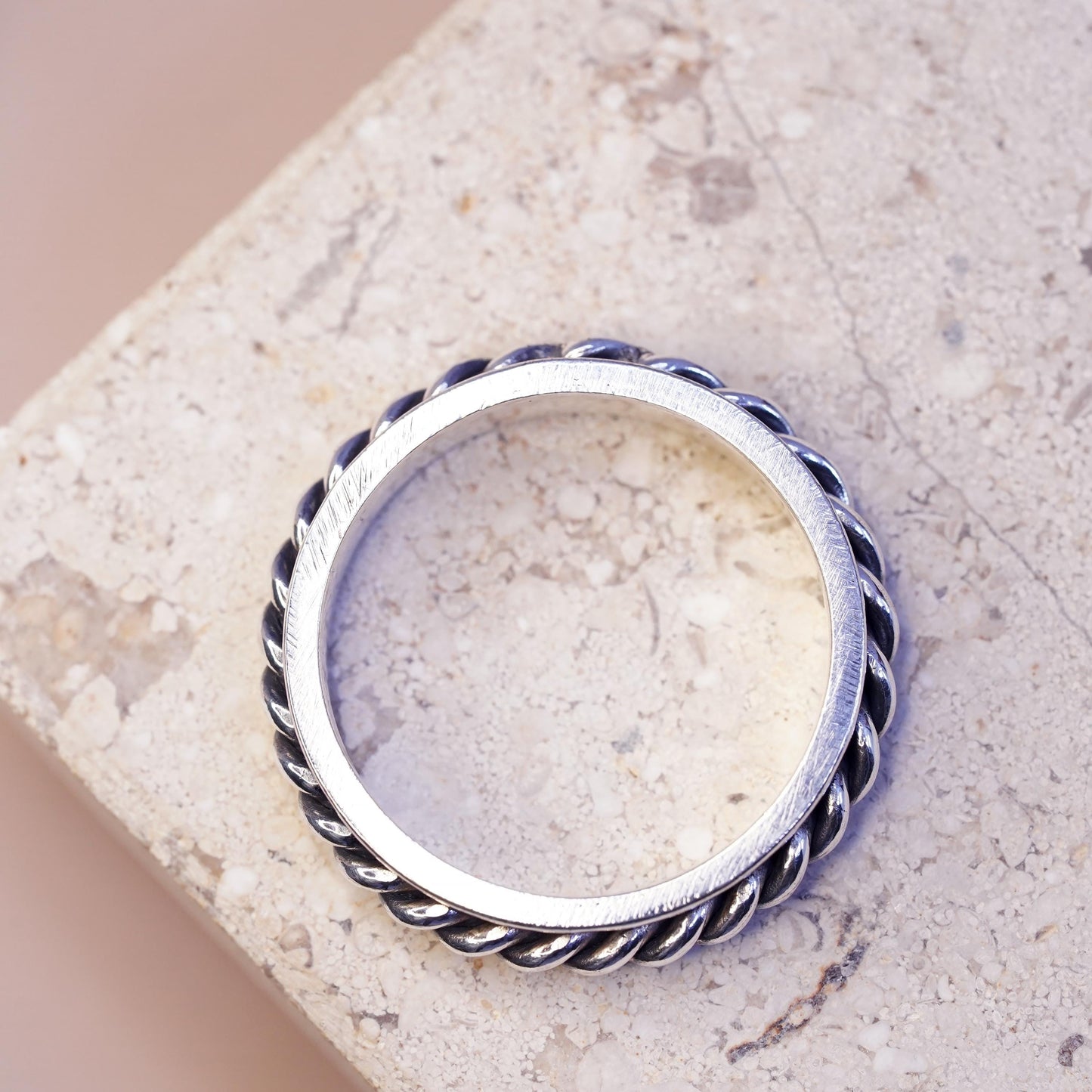 Size 12.75, vintage sterling silver handmade band, 925 cable spinner ring
