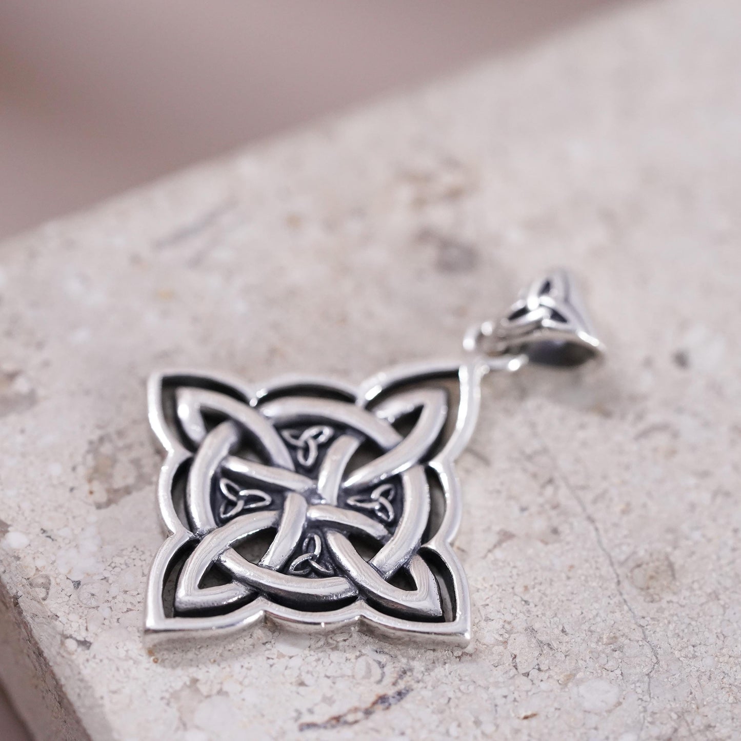 Irish Sterling silver handmade pendant, 925 Celtic knot diamond shaped charm